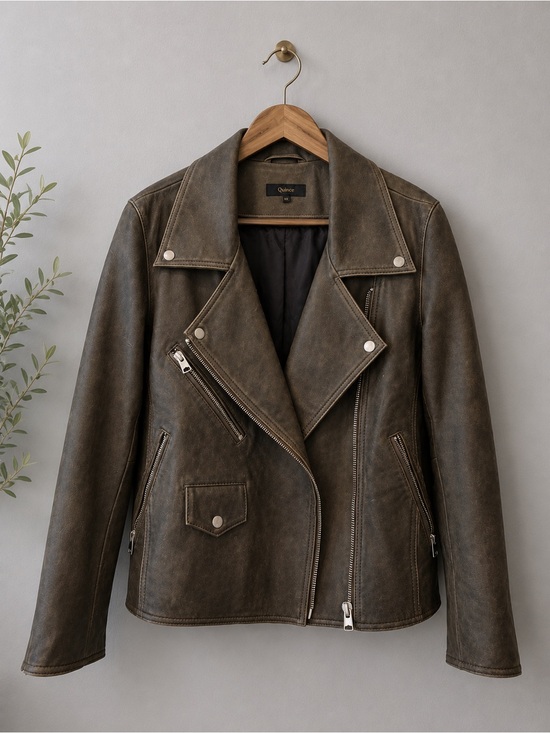 Quince Jackets & Blazers - Quince 100% Leather Oversized Moto Biker Jacket Distressed Brown XS